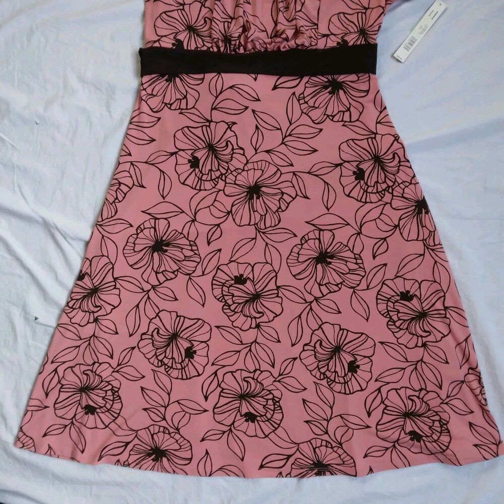 VTG Apt 9 Brown Pink Floral Stretch Babydoll Dress Tie Back Y2K 90s Women's M - Picture 3 of 9